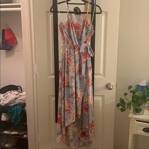 Floral and blue hi-low dress